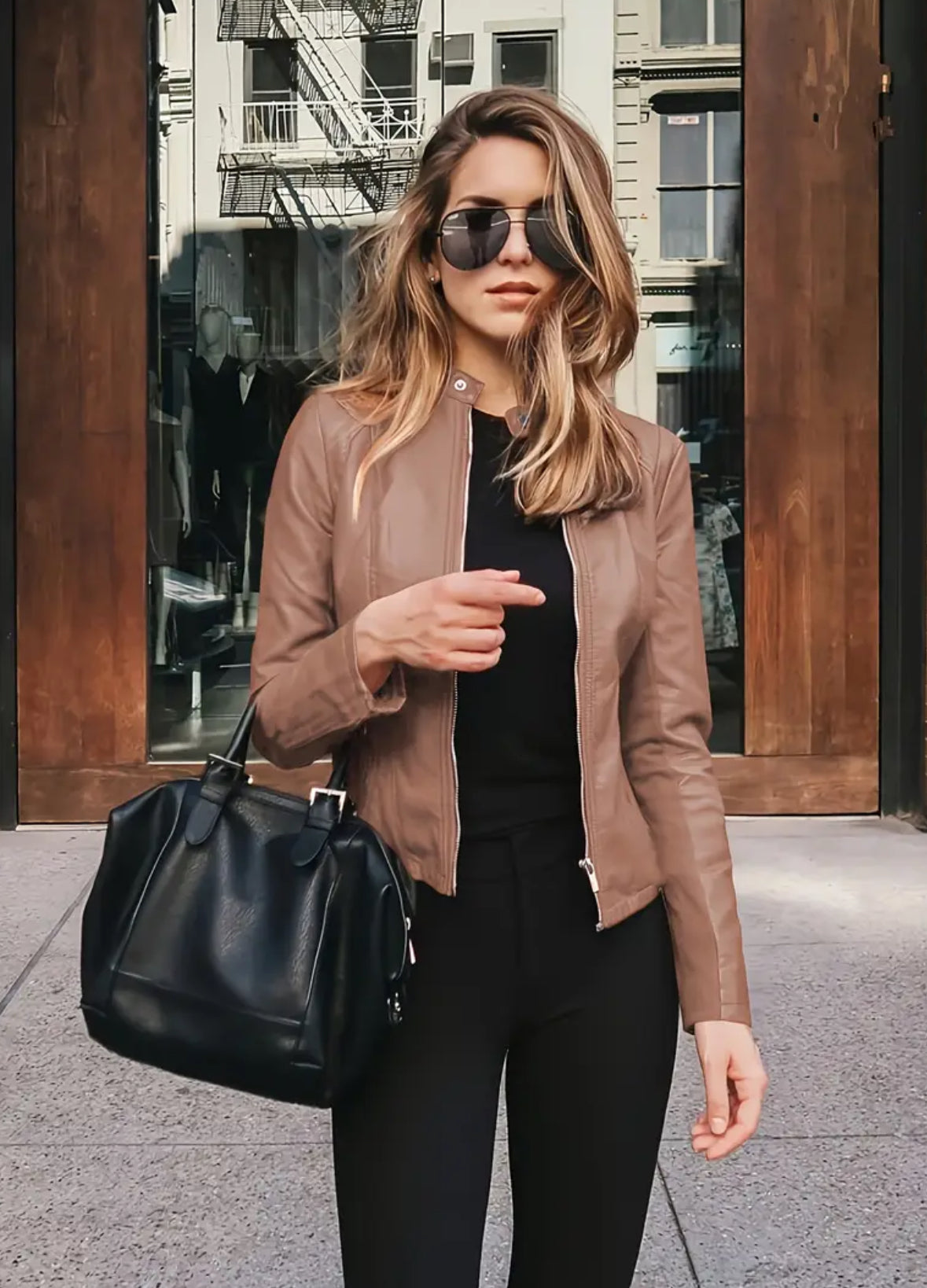 Plus Size Faux Leather Jacket