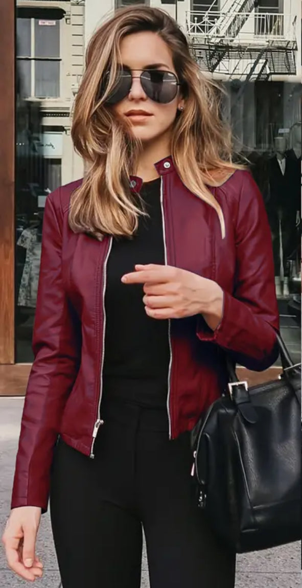 Plus Size Faux Leather Jacket