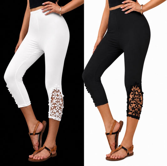 Capri Leggings with Lace Floral Trim    