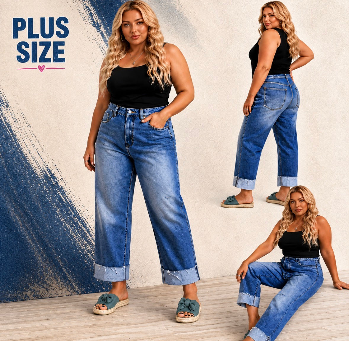 Plus Size Straight-leg Loose Fit Denim Jeans