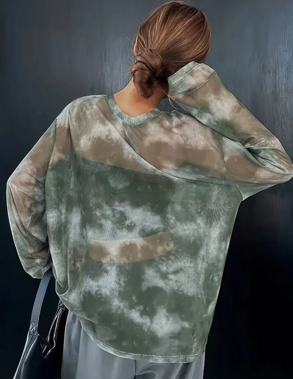 Plus Size Oversized Sheer Long Sleeve Pullover Top