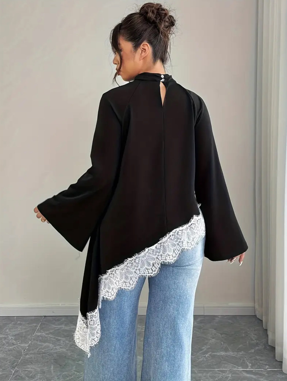 Plus Size Asymmetrical Laced Trim Top