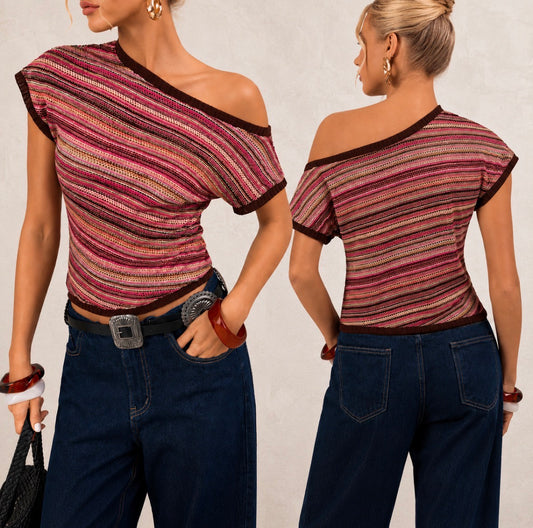 Short Sleeve Striped Pullover Top