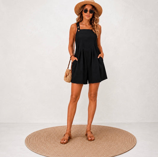 Plus Size Sleeveless Overall Style Romper with Pockets