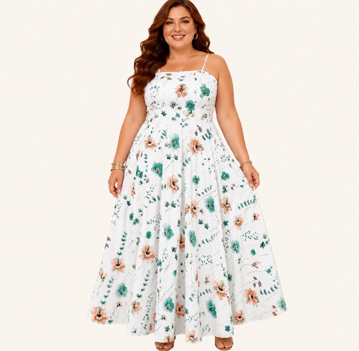 Plus Size 2-piece Floral Cami Midi Dress with Short Sleeve Cardigan
