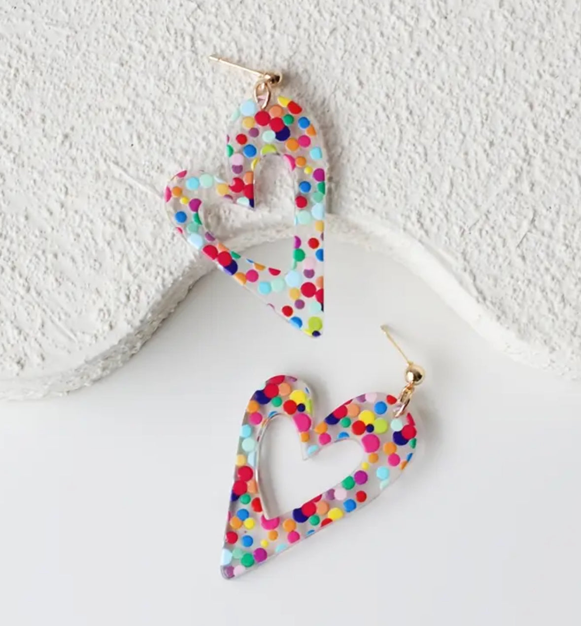Heart-Shaped Earrings with Pastel Polka Dots