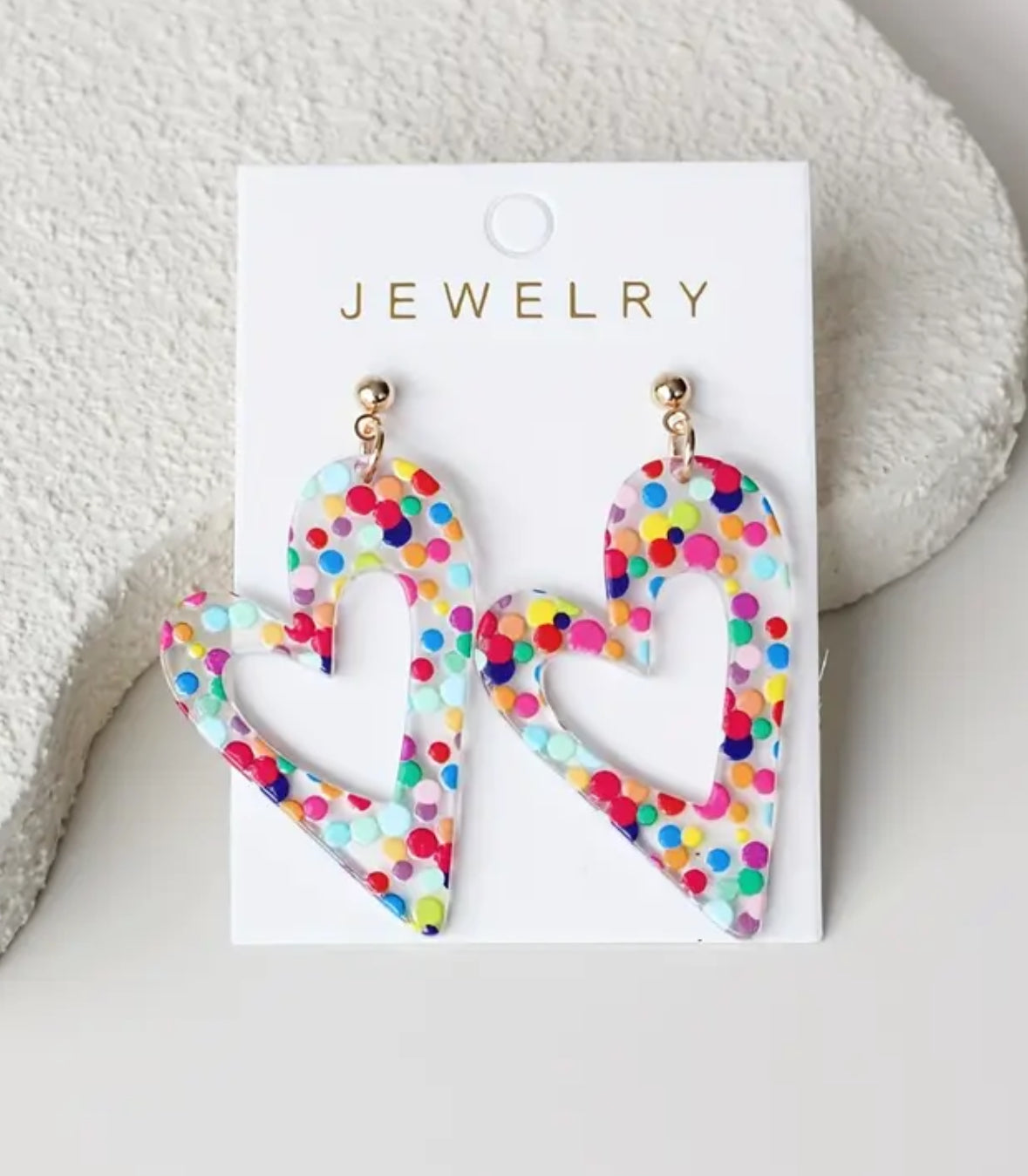 Heart-Shaped Earrings with Pastel Polka Dots