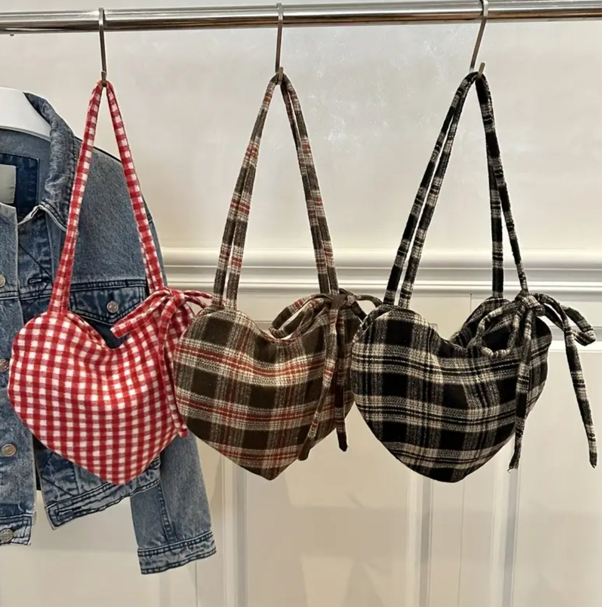Heart-Shaped Plaid Handbag