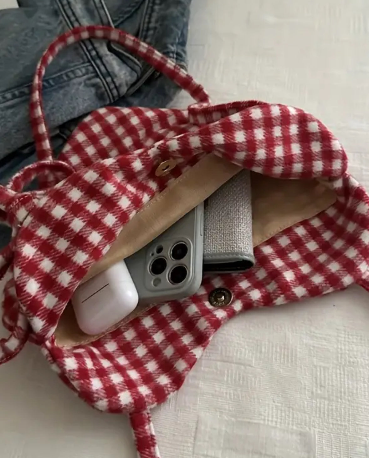 Heart-Shaped Plaid Handbag