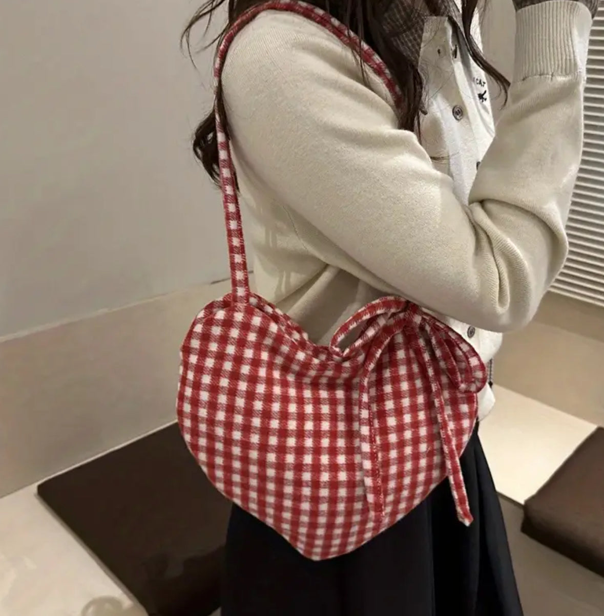 Heart-Shaped Plaid Handbag
