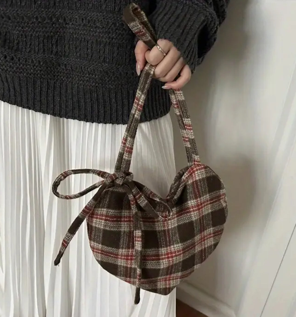 Heart-Shaped Plaid Handbag