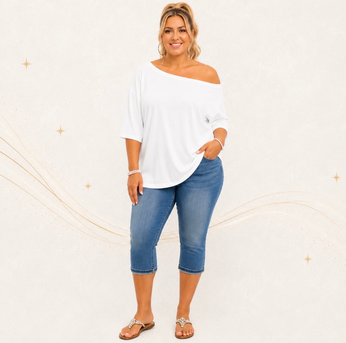 Plus Size Off Shoulder Solid Top