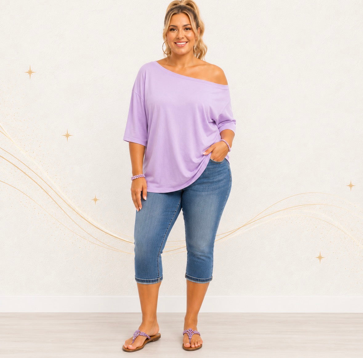 Plus Size Off Shoulder Solid Top