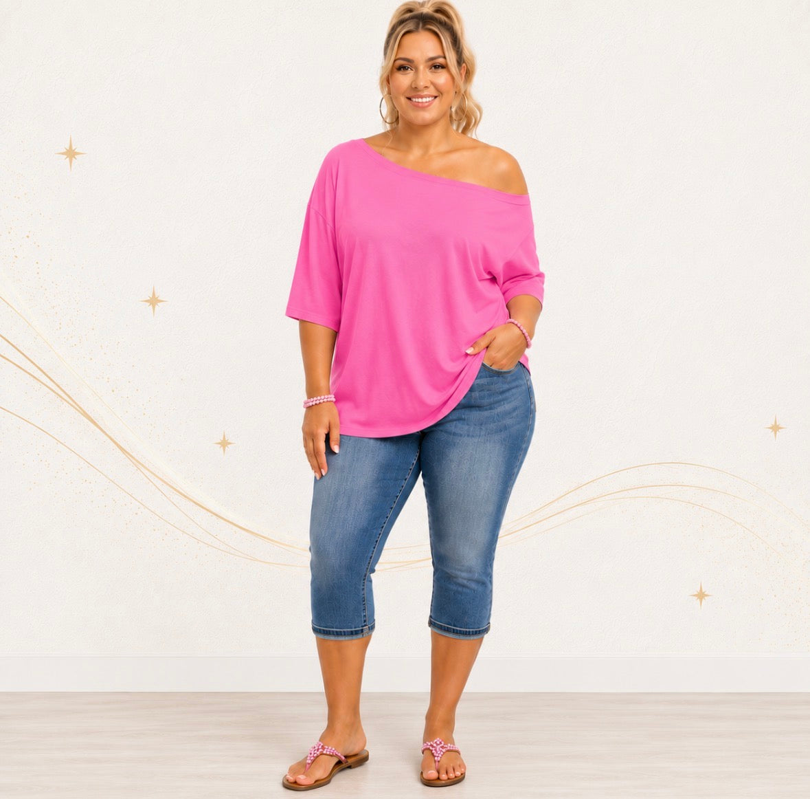 Plus Size Off Shoulder Solid Top