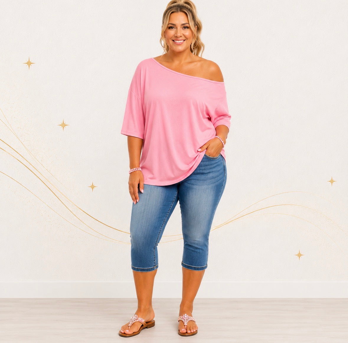 Plus Size Off Shoulder Solid Top