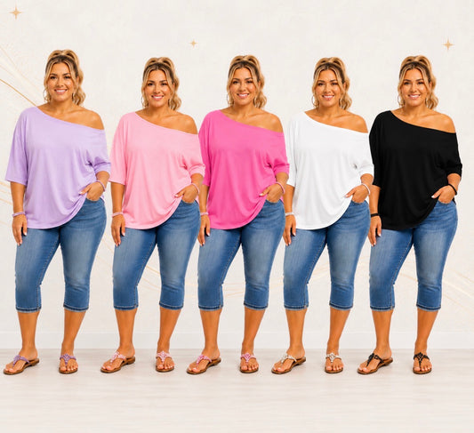 Plus Size Off Shoulder Solid Top