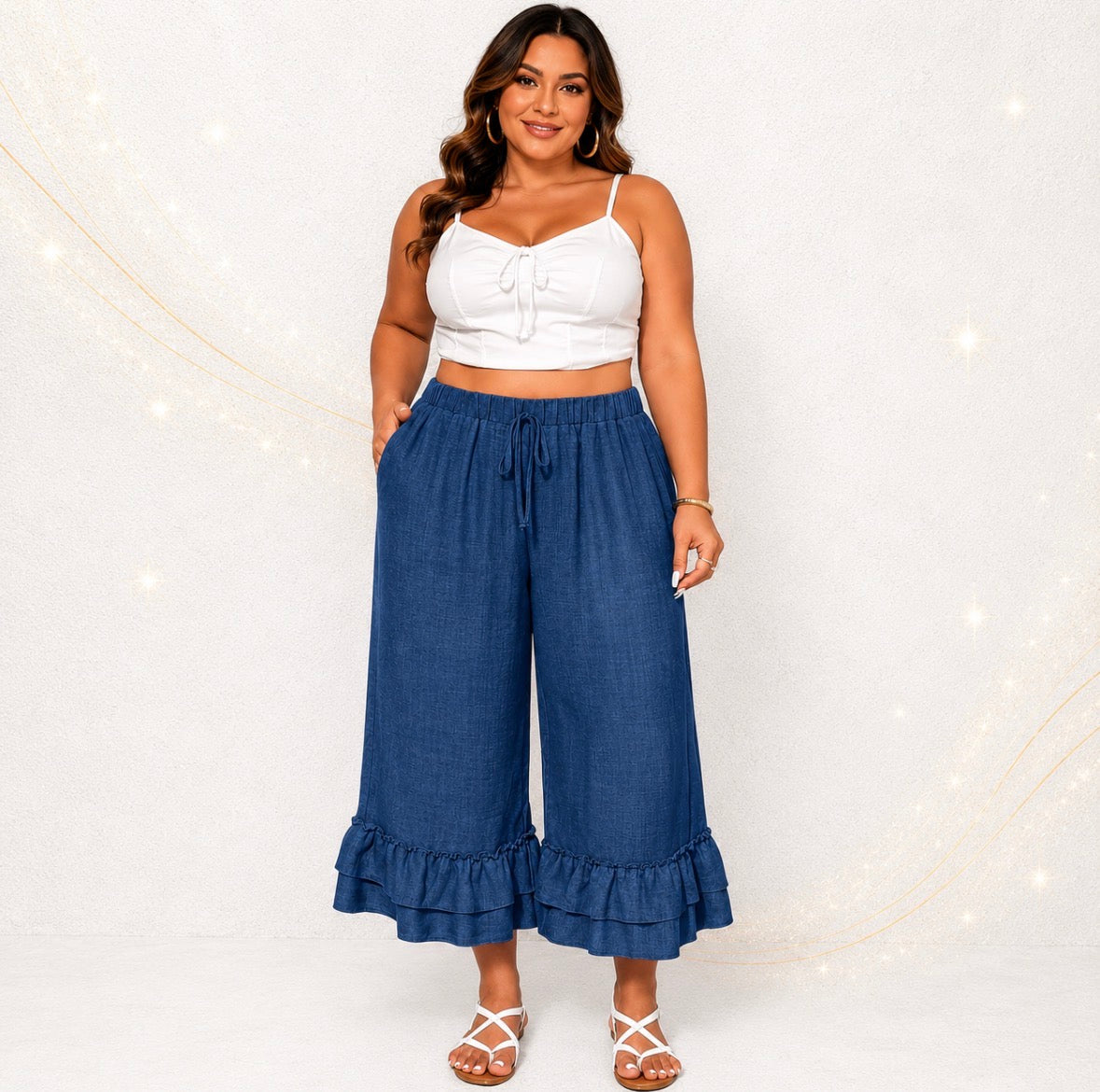 Plus Size Pants with Double Layer Ruffles