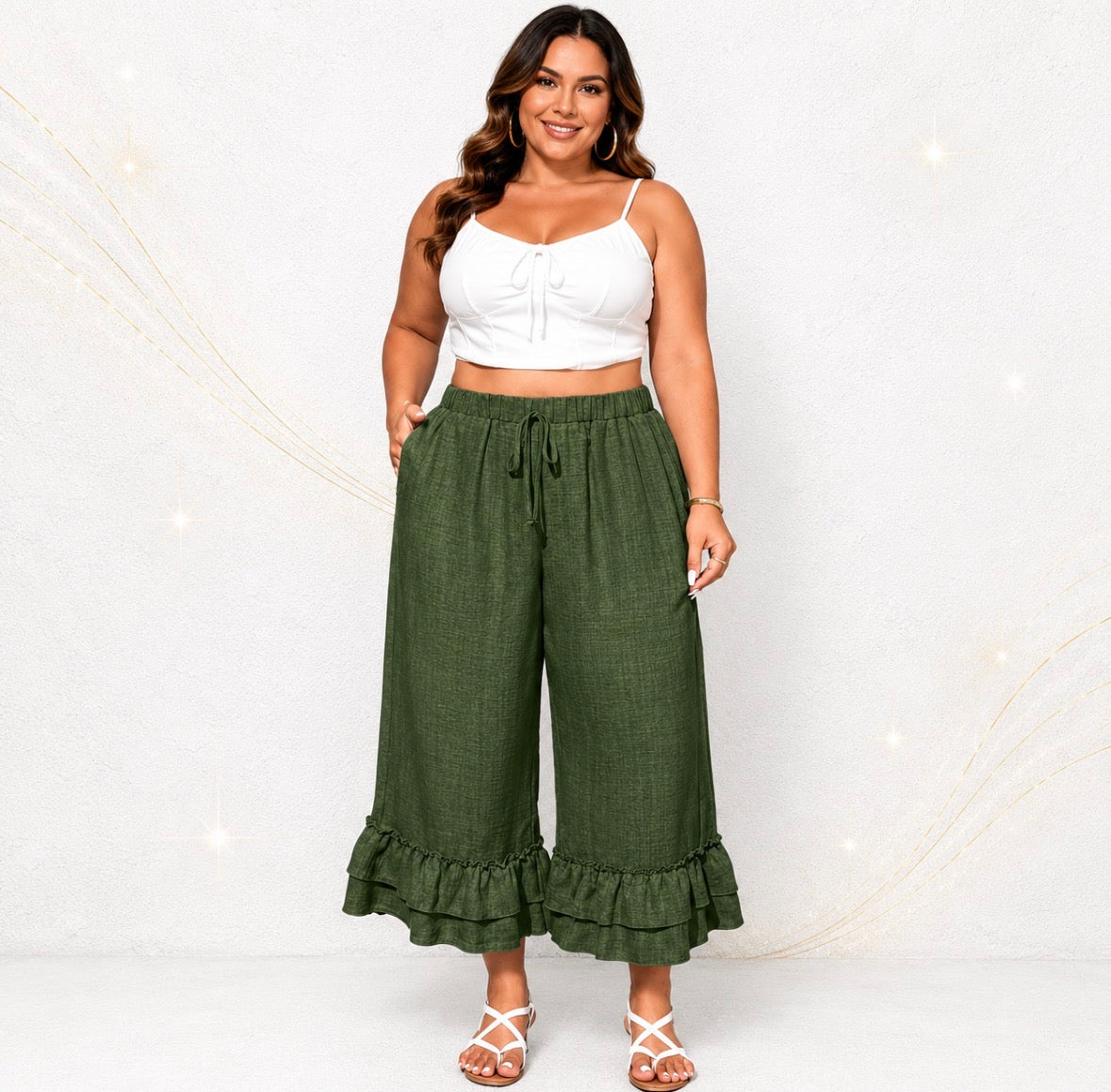 Plus Size Pants with Double Layer Ruffles
