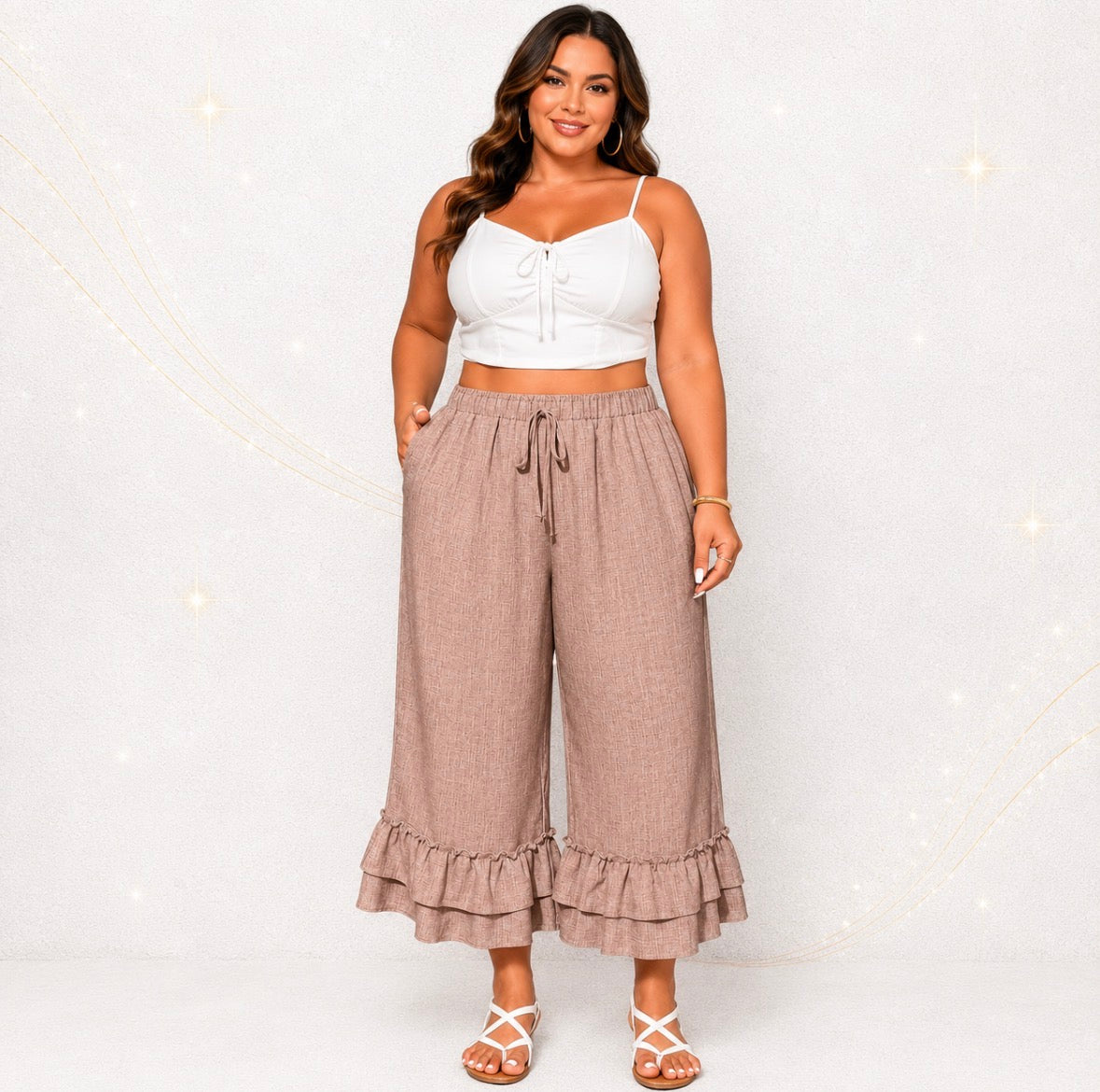 Plus Size Pants with Double Layer Ruffles