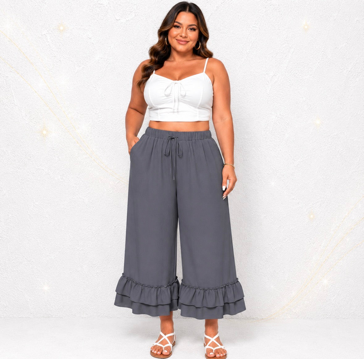 Plus Size Pants with Double Layer Ruffles