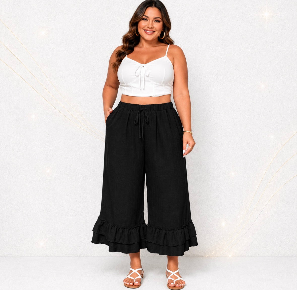 Plus Size Pants with Double Layer Ruffles