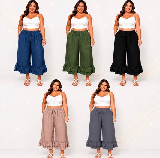 Plus Size Pants with Double Layer Ruffles