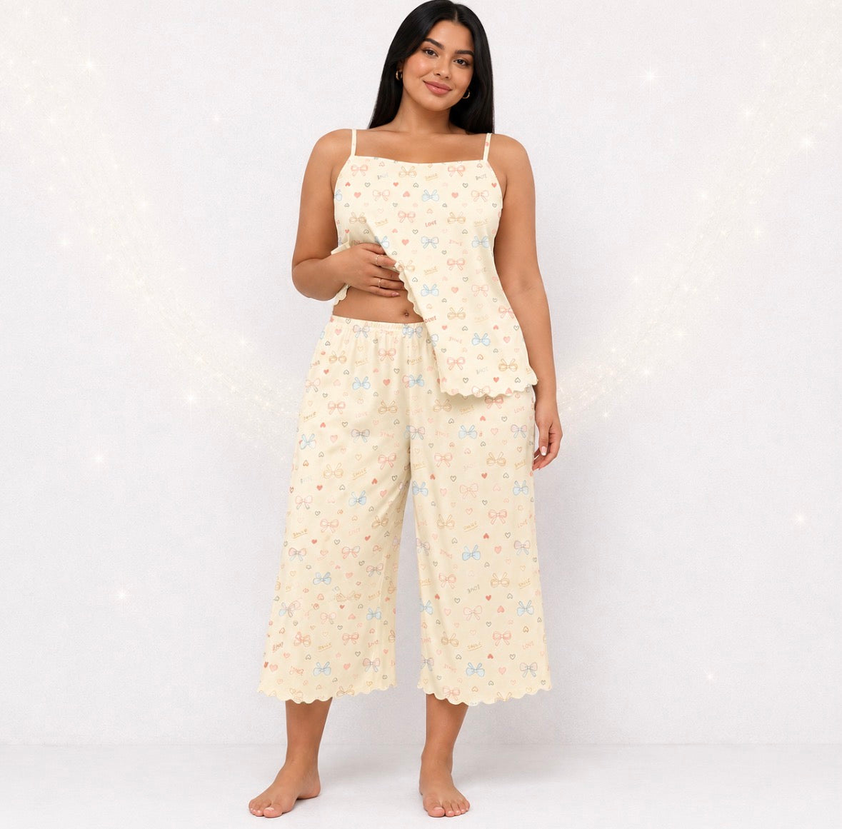 Plus Size “Love and Bows” Loose Fit Two Piece Loungewear Set