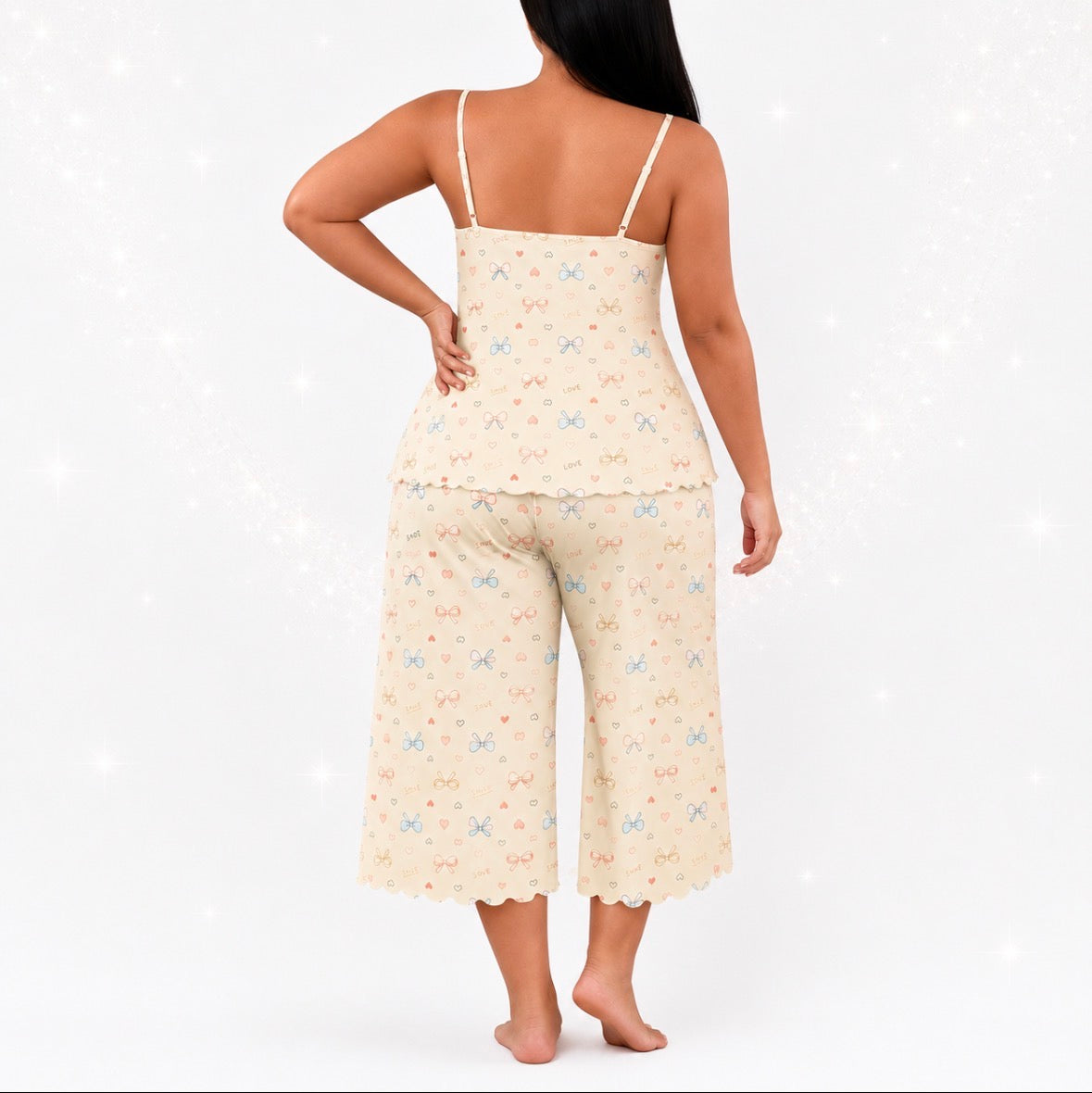 Plus Size “Love and Bows” Loose Fit Two Piece Loungewear Set