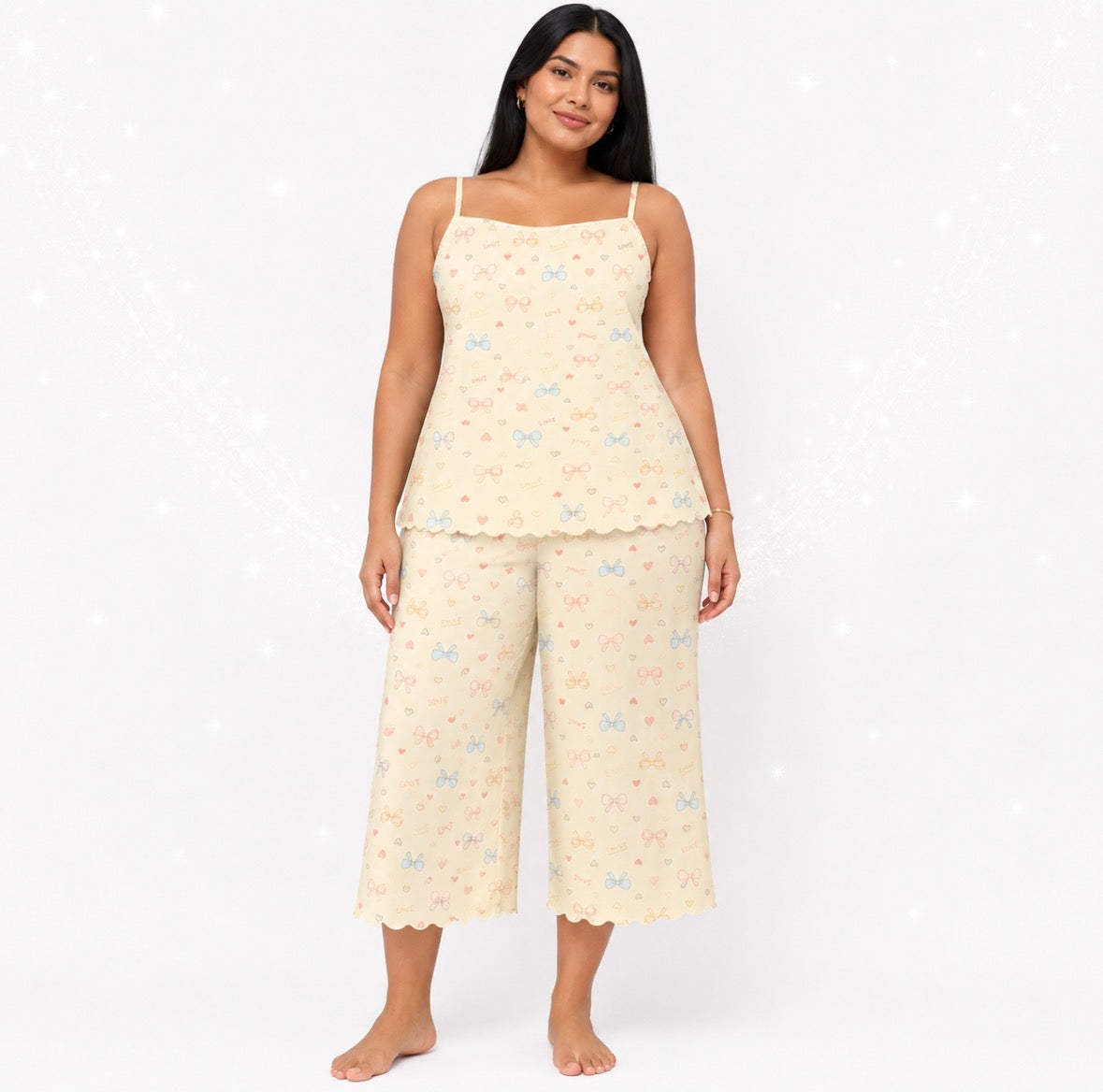 Plus Size “Love and Bows” Loose Fit Two Piece Loungewear Set