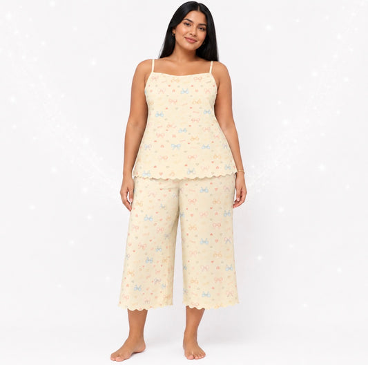 Plus Size “Love and Bows” Loose Fit Two Piece Loungewear Set