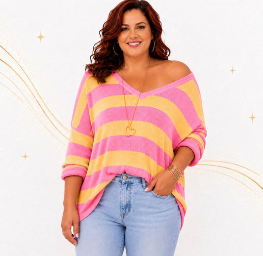 Plus Size Vintage Dual Striped Pullover Sweater