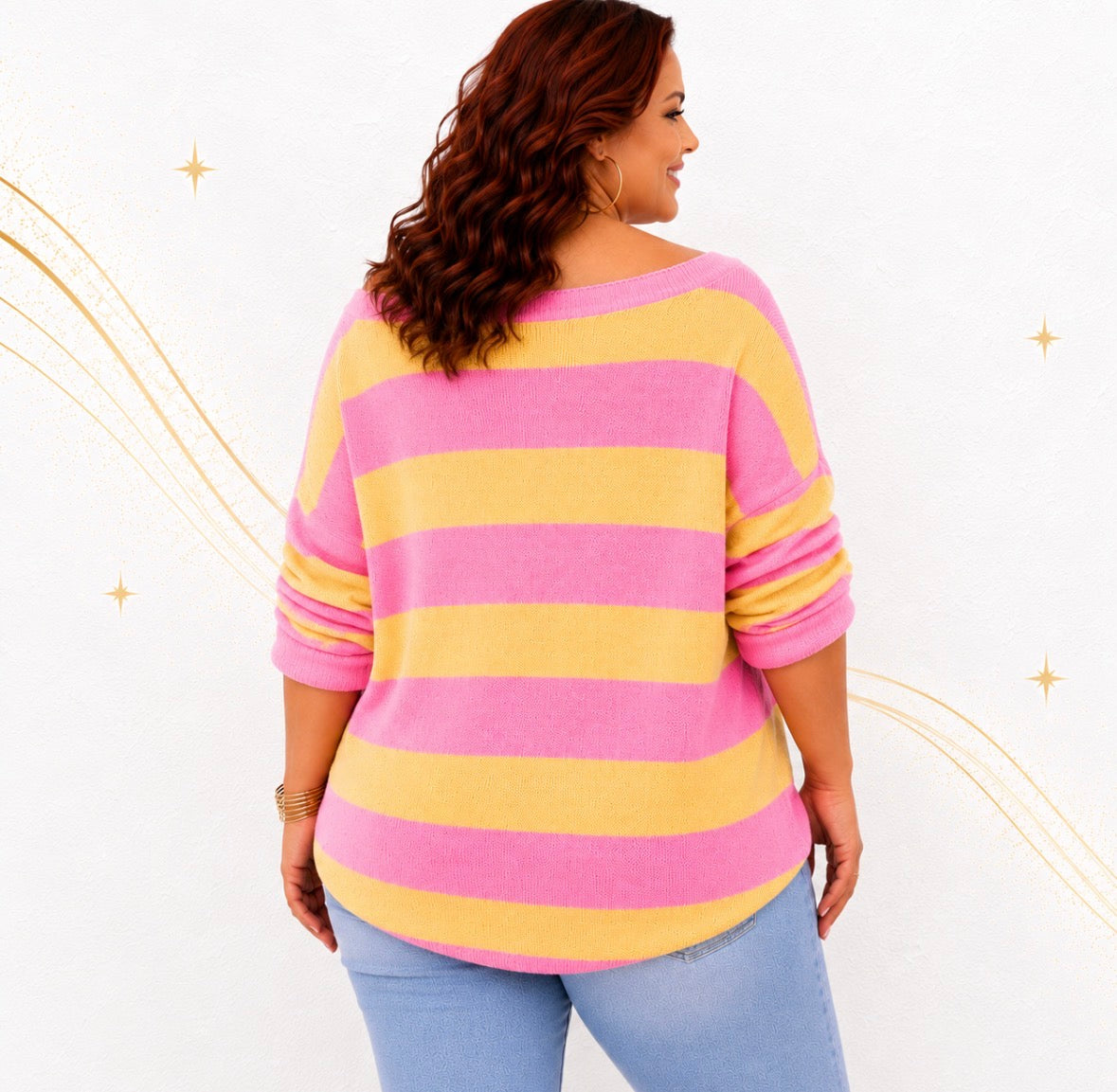 Plus Size Vintage Dual Striped Pullover Sweater