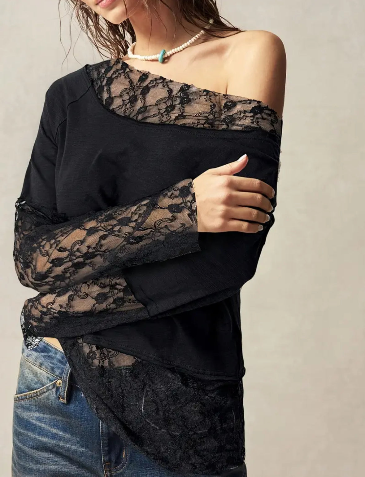 Plus Size Faux 2-piece Lace Top