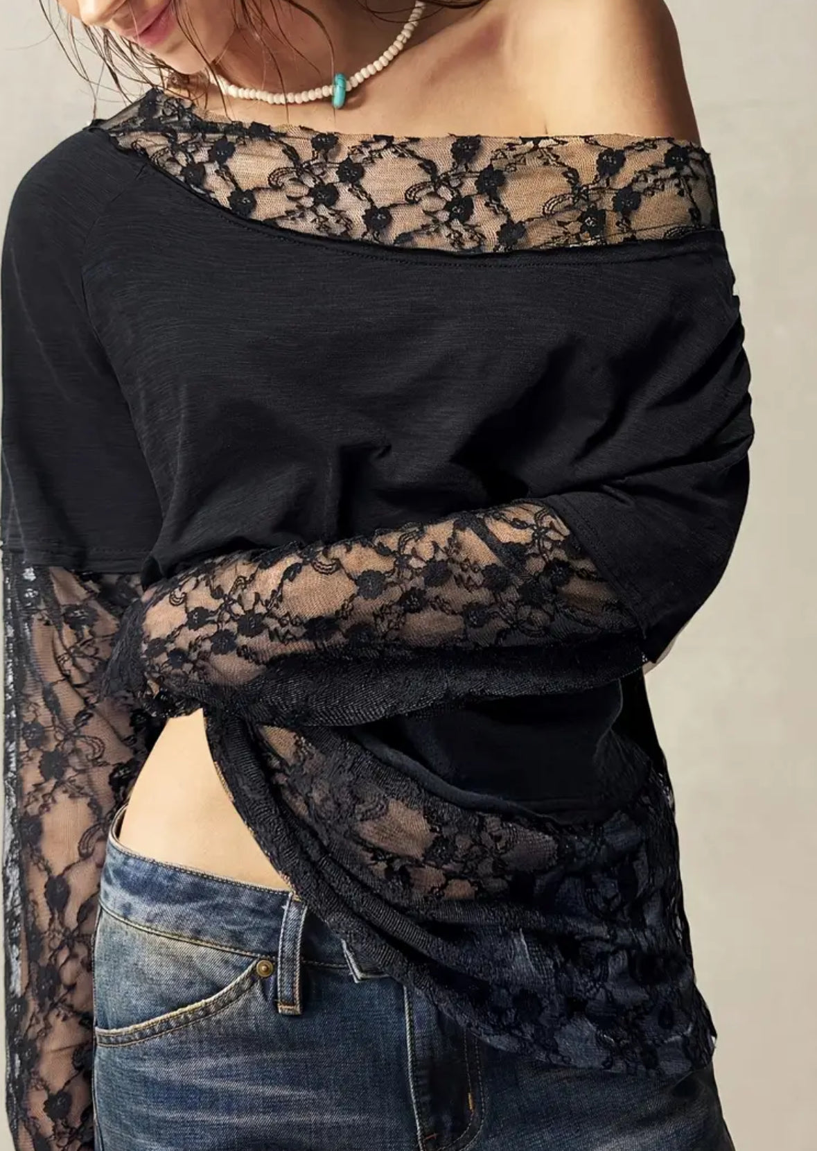 Plus Size Faux 2-piece Lace Top