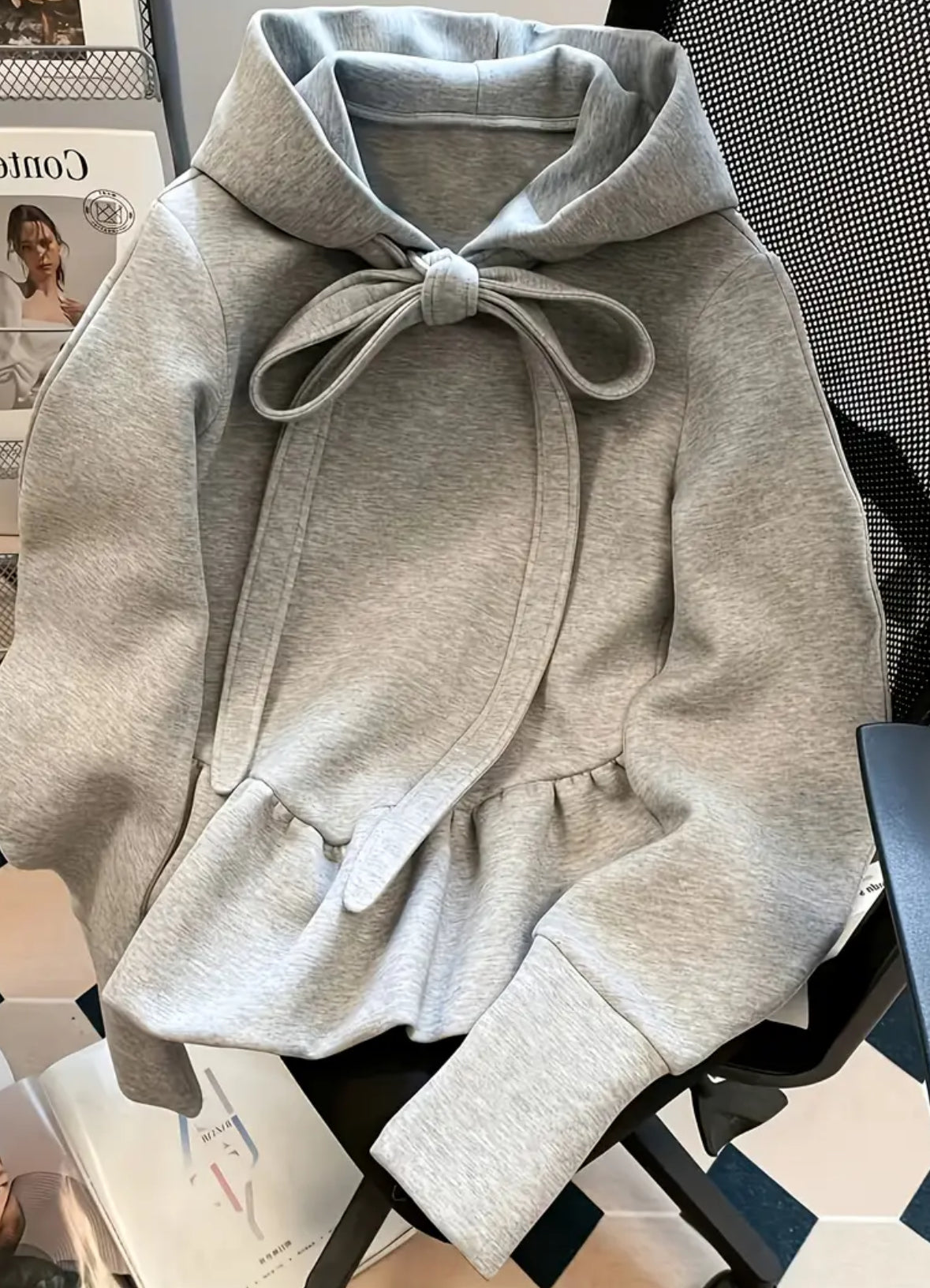 Long Sleeve Hooded Sweatshirt with Front Bow