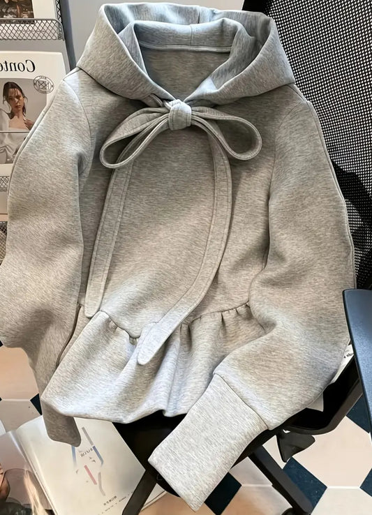 Long Sleeve Hooded Sweatshirt with Front Bow