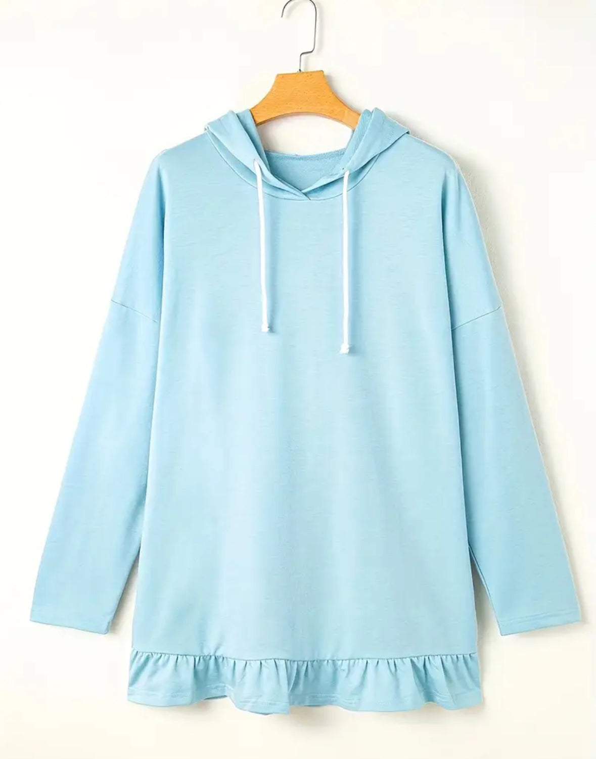 Plus Size Hooded Sweatshirt with Ruffle Trim