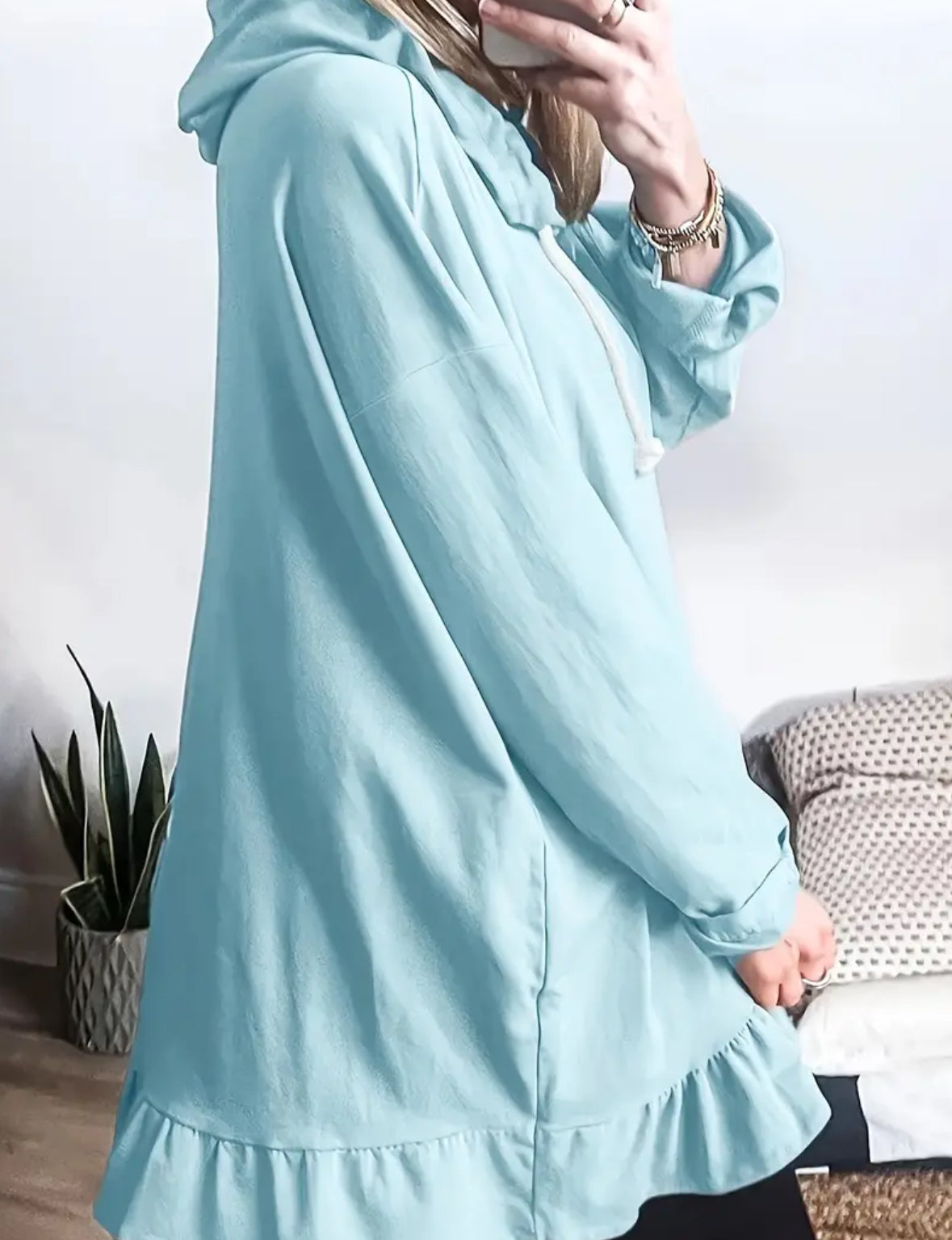 Plus Size Hooded Sweatshirt with Ruffle Trim
