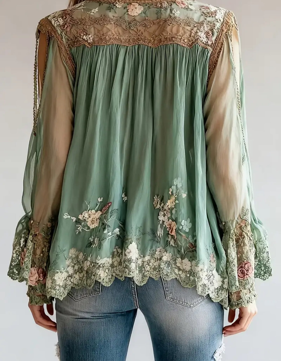 Bohemian Style Long Bell Sleeve with Lace Pattern Print
