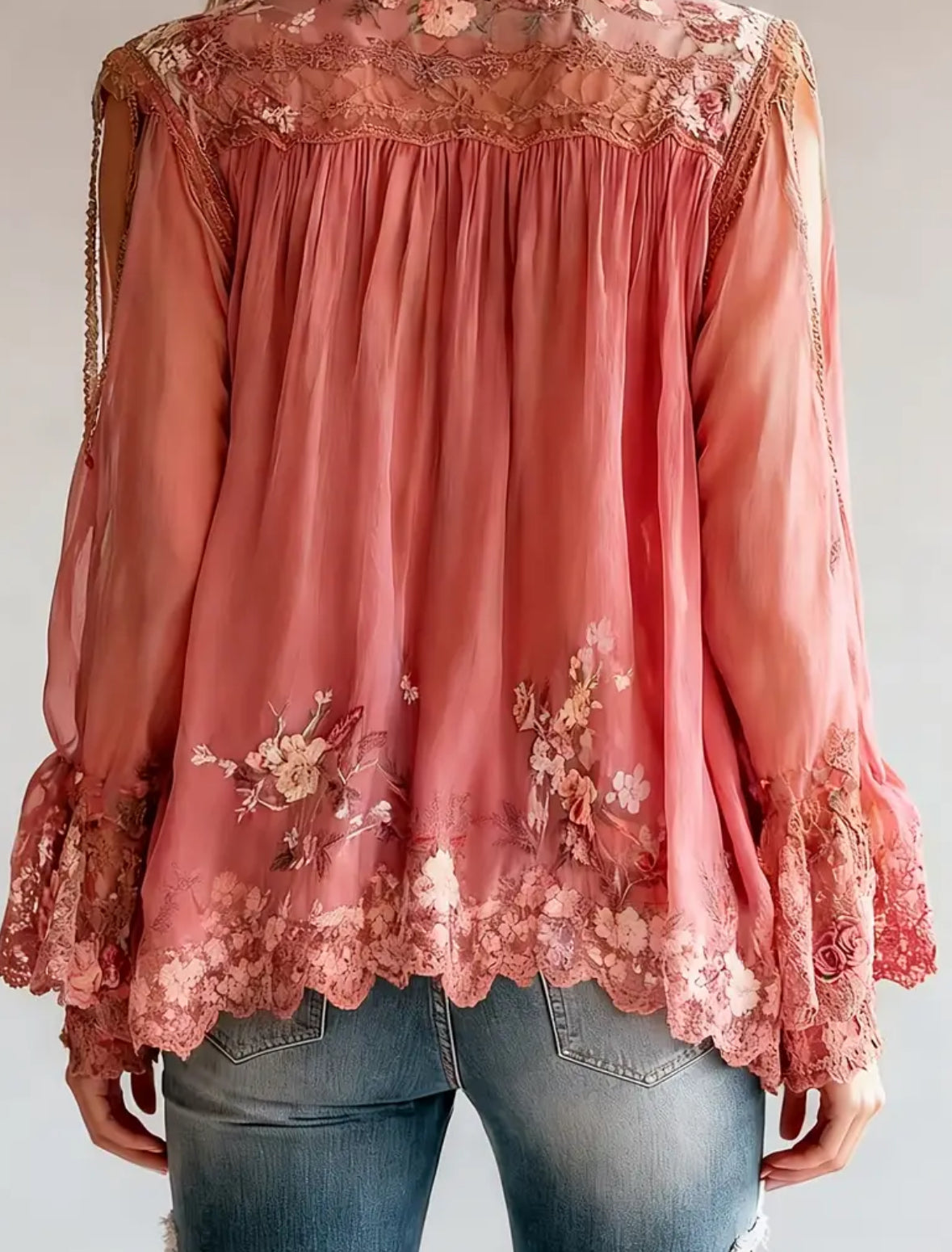 Bohemian Style Long Bell Sleeve with Lace Pattern Print