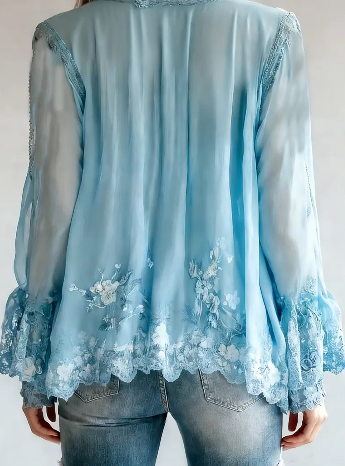 Bohemian Style Long Bell Sleeve with Lace Pattern Print