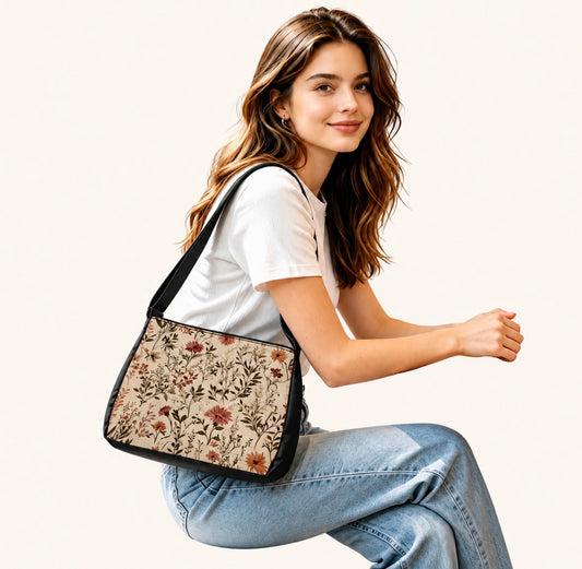 Crossbody Shoulder Bag with Vintage Floral Botanical Print