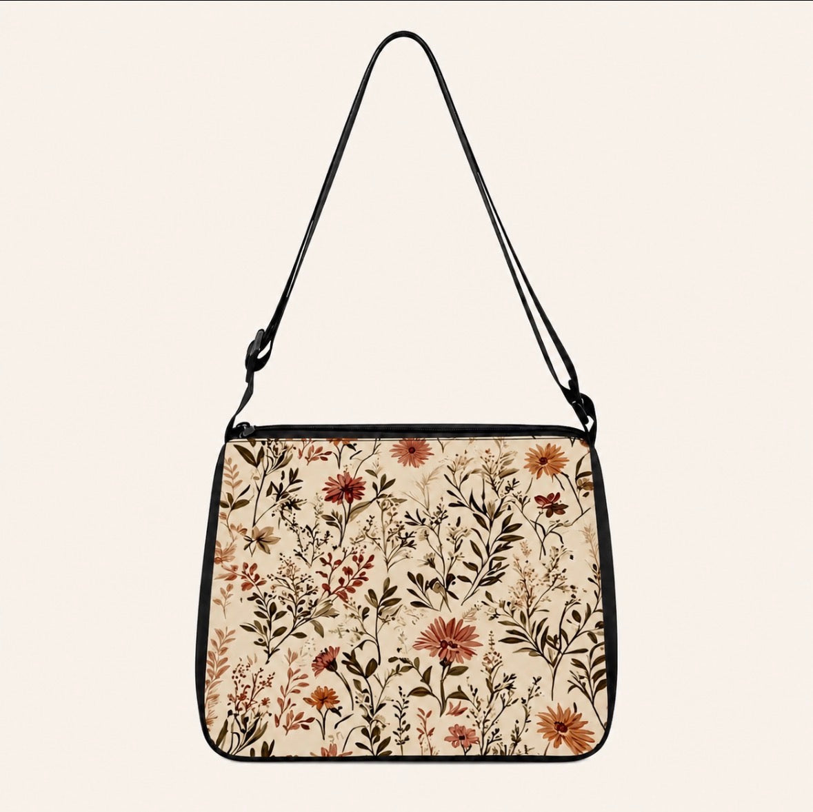 Crossbody Shoulder Bag with Vintage Floral Botanical Print