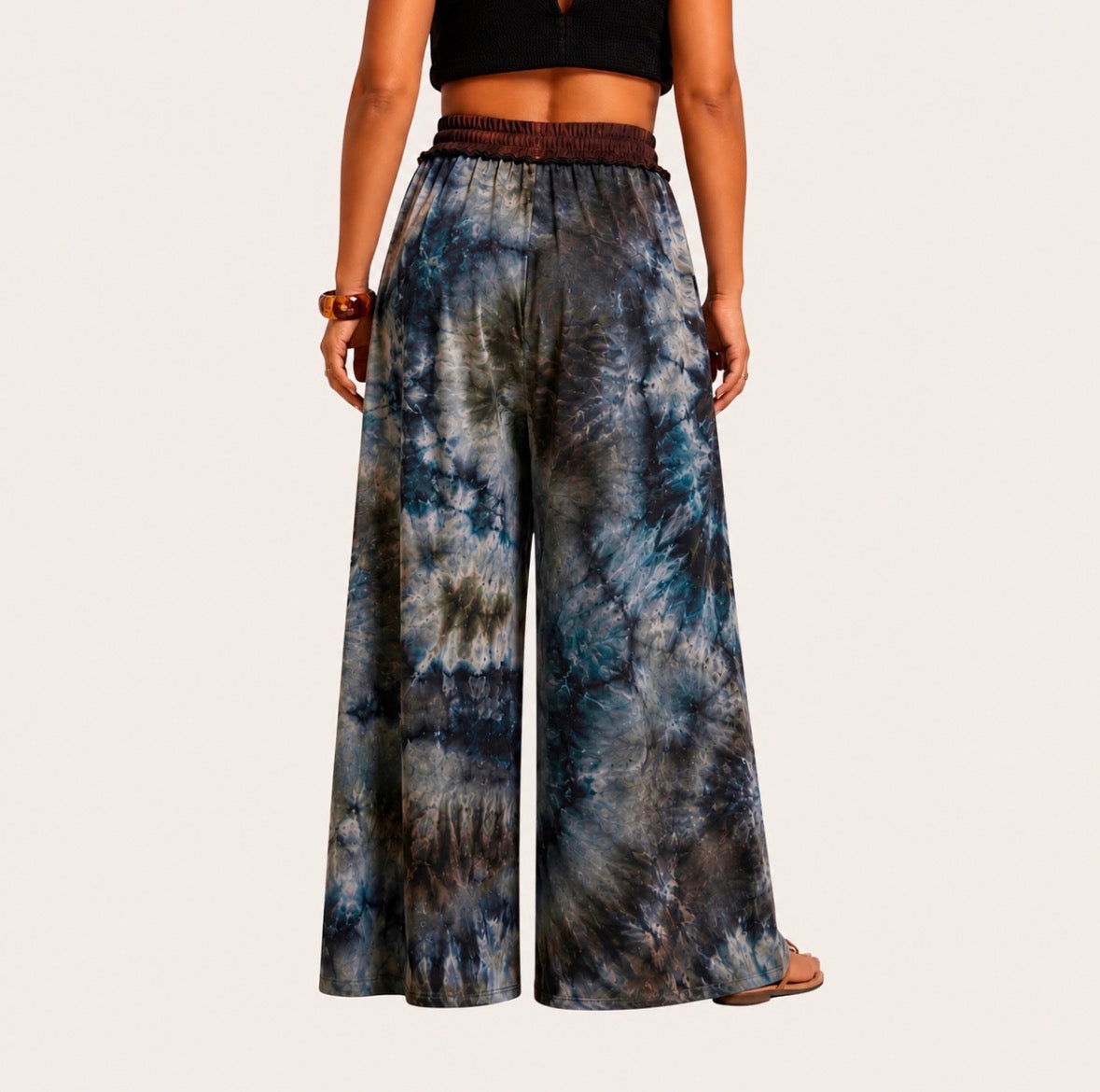 Plus Size Tye-Dye Straight Leg Pants with Elastic Waist and Pockets