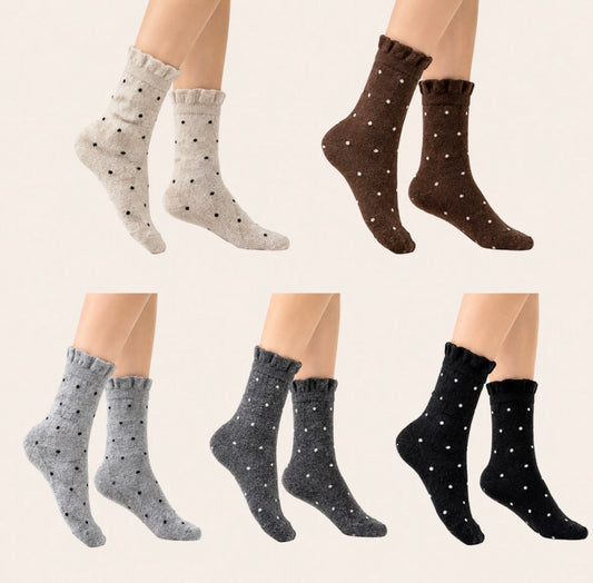 5-pairs Retro Polka Dot Mid-Calf Lace Socks