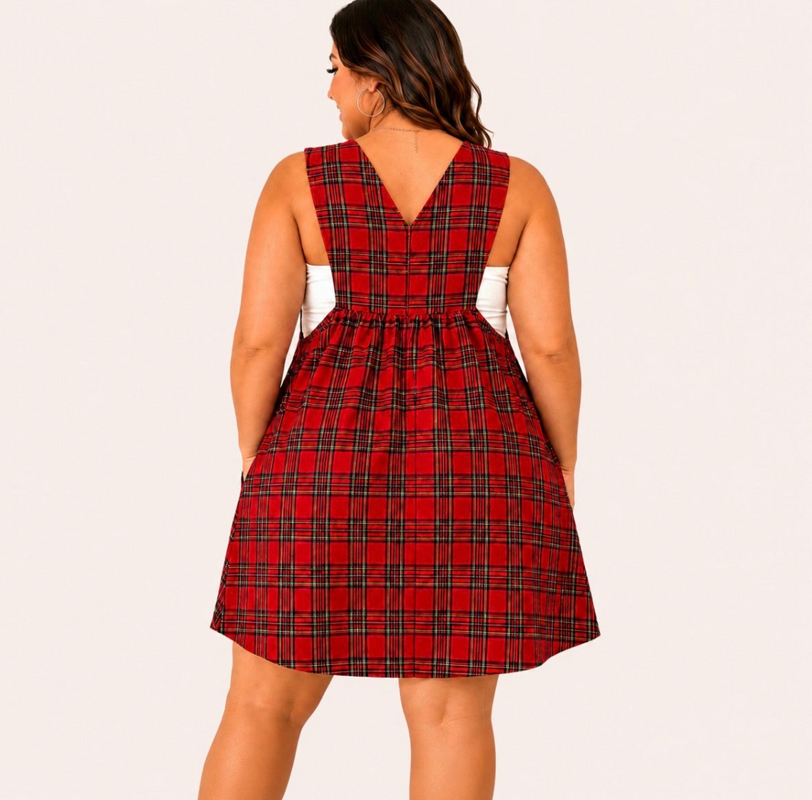 Plus Size Loose Plaid Suspender Mini Dress