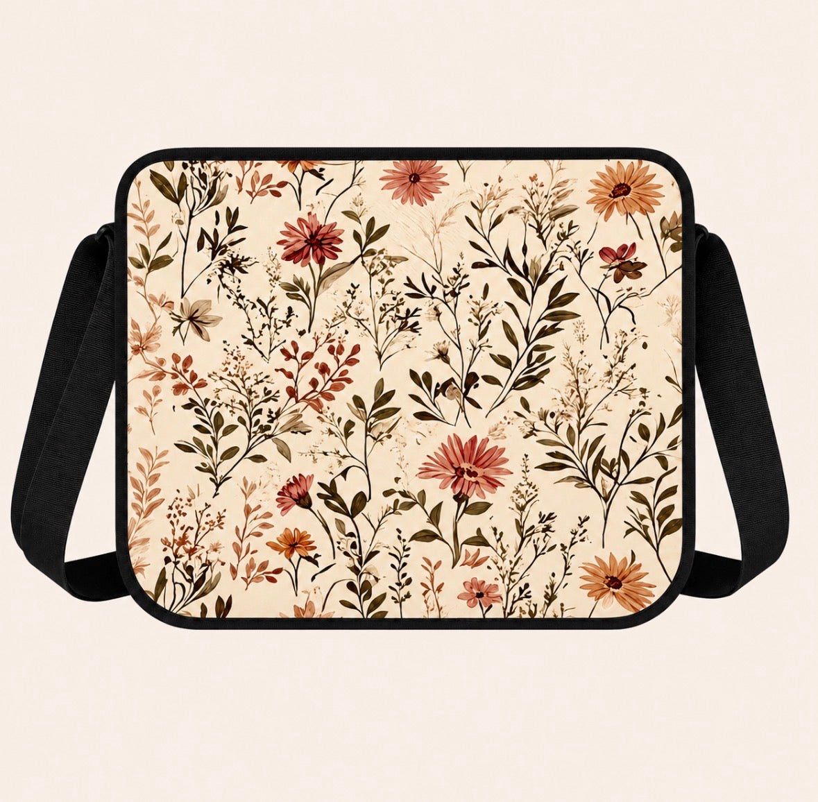 Crossbody Shoulder Bag with Vintage Floral Botanical Print