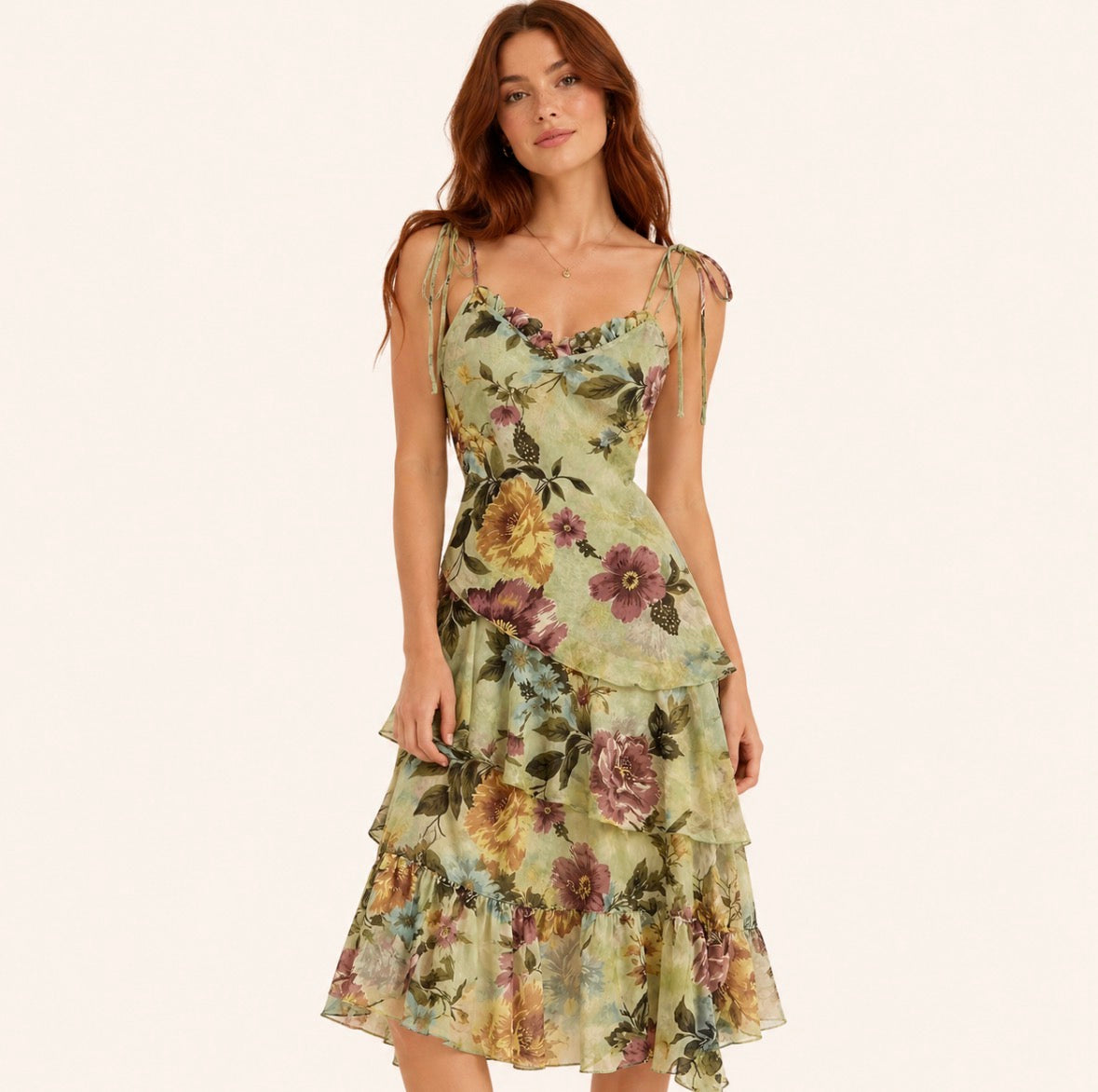 Floral Print Spaghetti Strap Dress with Adjustable Spaghetti Straps with an Asymmetrical Hem