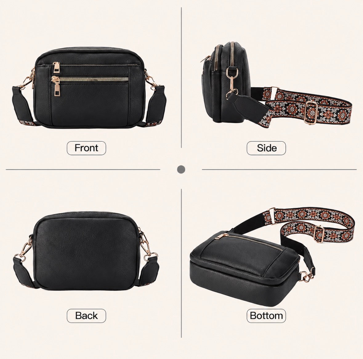 Square Crossbody Shoulder Bag Featuring Four Card Slots and an Adjustable Shoulder Strap