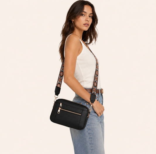 Square Crossbody Shoulder Bag Featuring Four Card Slots and an Adjustable Shoulder Strap